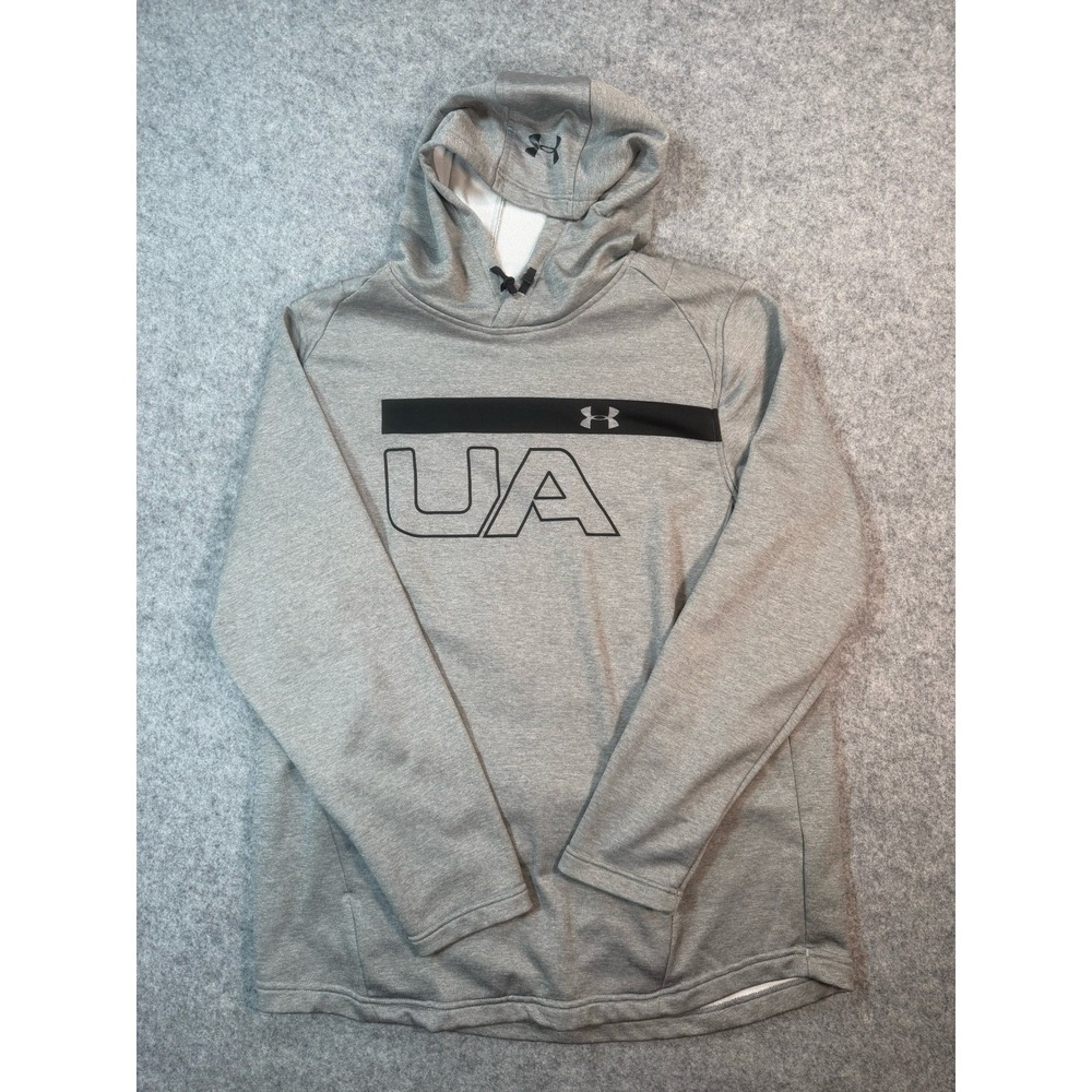 Under Armour Mens ColdGear Gray UA Graphic Pullover Hoodie XL Zipper Pockets